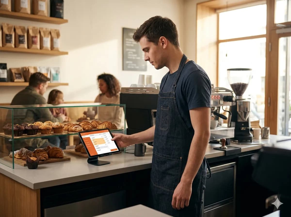 Cloud kitchen operator viewing orders on laptop and phone from SnapTray