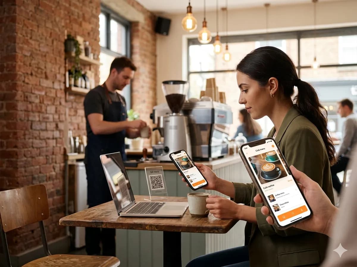 Cloud kitchen prep line with KDS showing incoming delivery orders