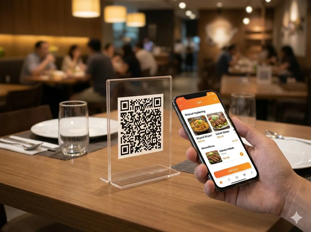 Guest scanning QR code at restaurant table