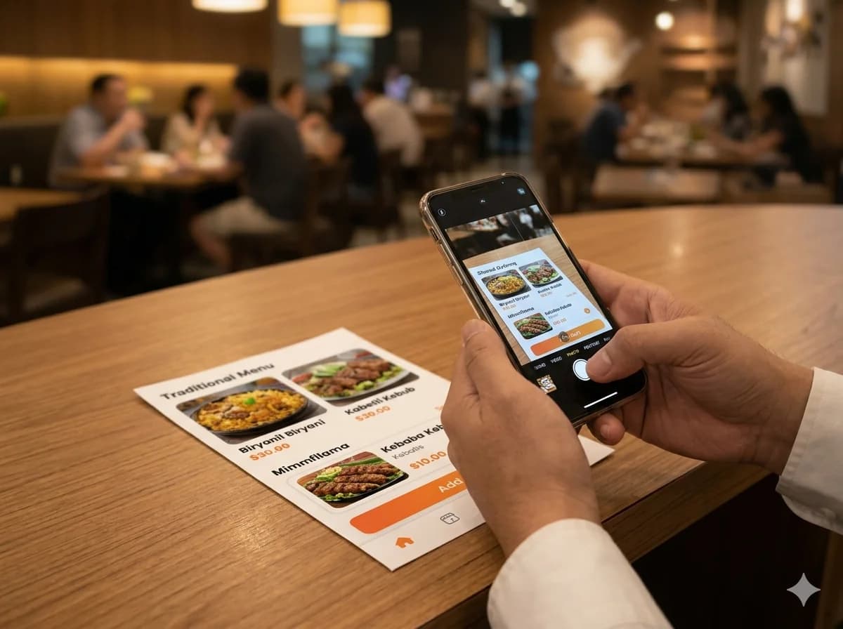 Photographing a restaurant menu for AI digitization